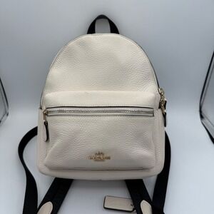 Coach Pebbled Leather Mini Backpack Ivory Gold Tone Hardware Adjustable Straps
